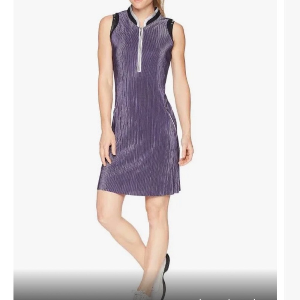 EUC WOMEN’S LARGE JAMIE SADOCK SLEEVELESS PURPLE CRINKLE FRONT ZIP GOLF DRESS